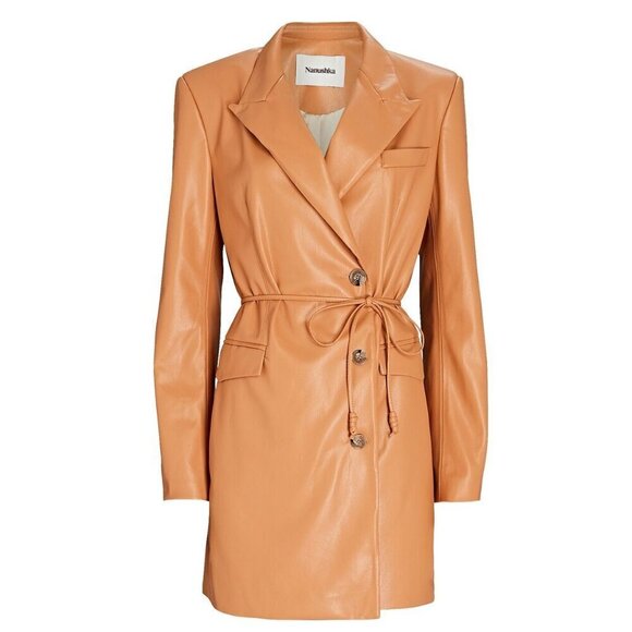 💕NANUSHKA💕 Remi Vegan Leather Blazer Dress ~ Light Brown Medium - Picture 11 of 16